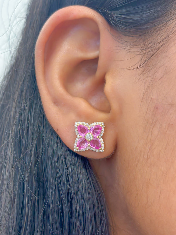Pink Sapphire Diamond Earrings