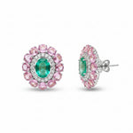 Pink Sapphire Emerald Diamond Earring