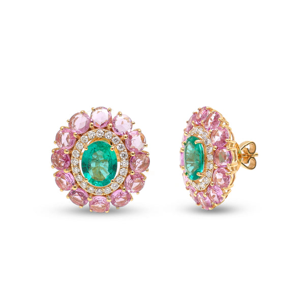 Pink Sapphire Emerald Diamond Earring