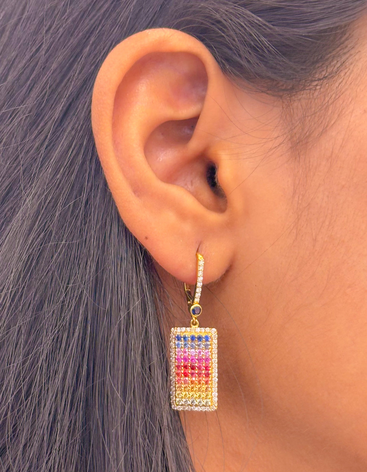 Rainbow Sapphire Diamond Earrings