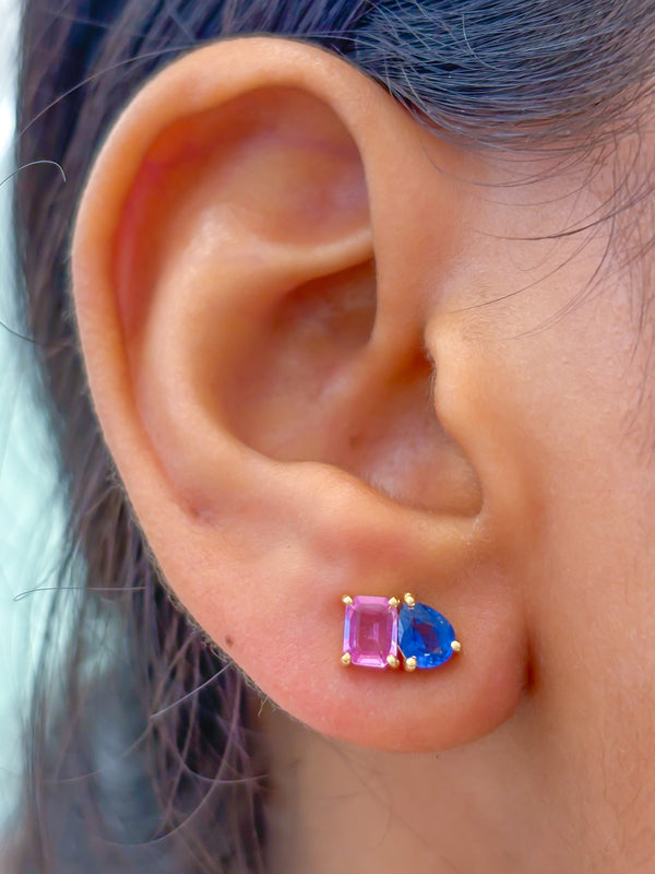 Blue Sapphire Pink Sapphire Earrings