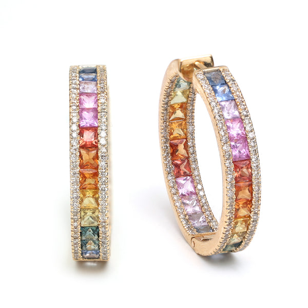 Rainbow Sapphire Diamond Earrings