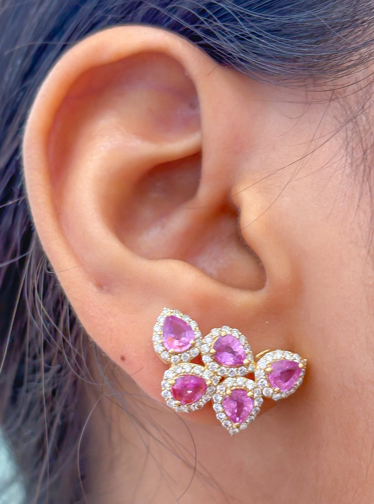 Pink Sapphire Diamond Earrings