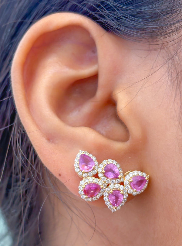 Pink Sapphire Diamond Earrings