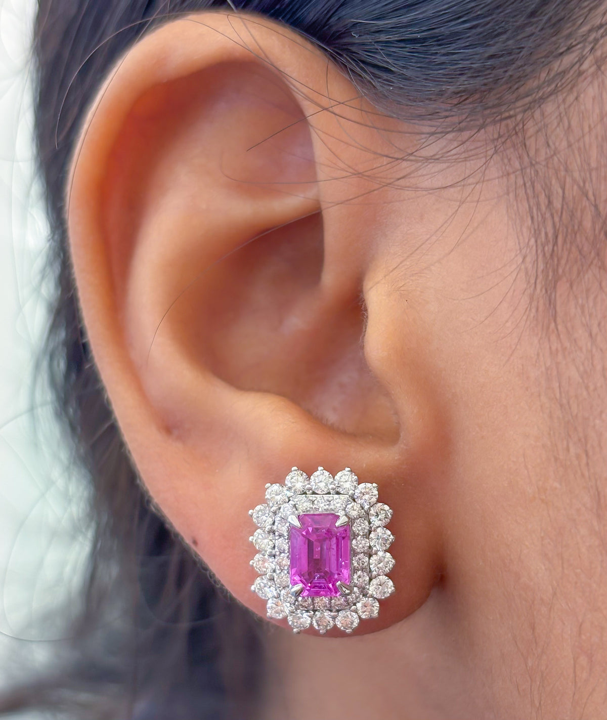 Pink Sapphire Diamond Earrings