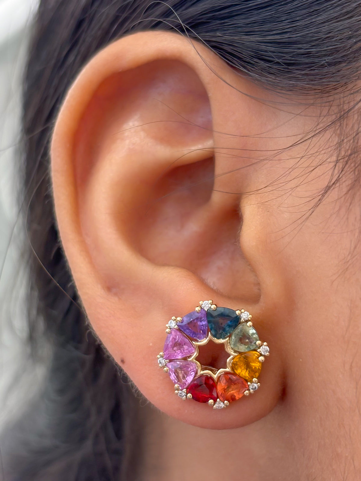 Rainbow Sapphire Diamond Earrings
