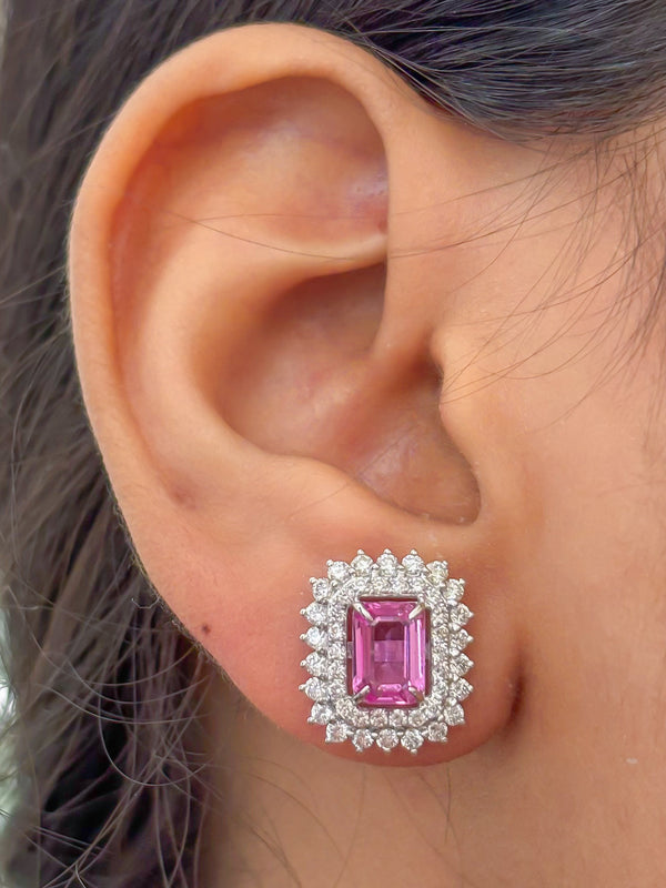 Pink Sapphire Diamond Earrings