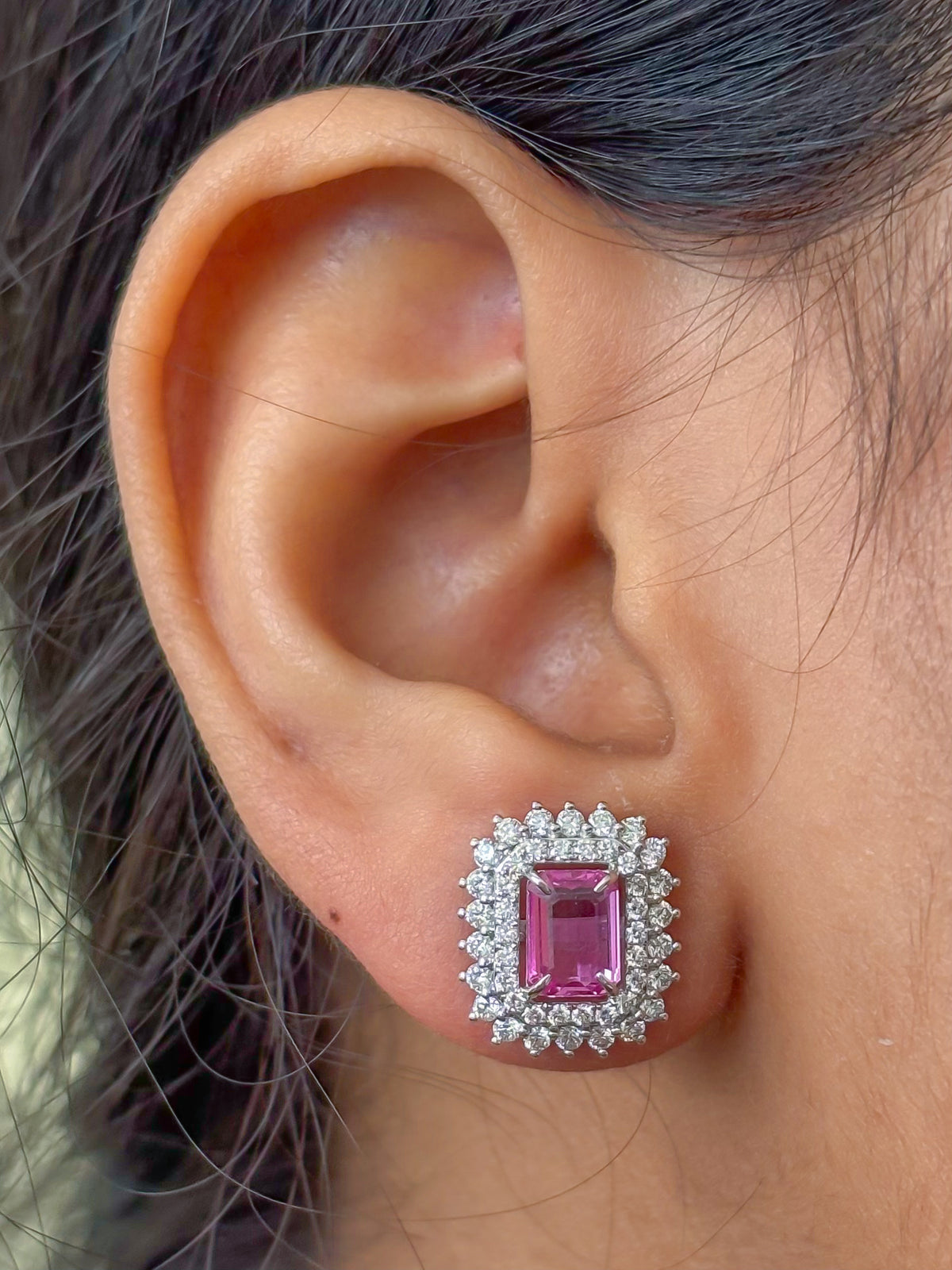 Pink Sapphire Diamond Earrings