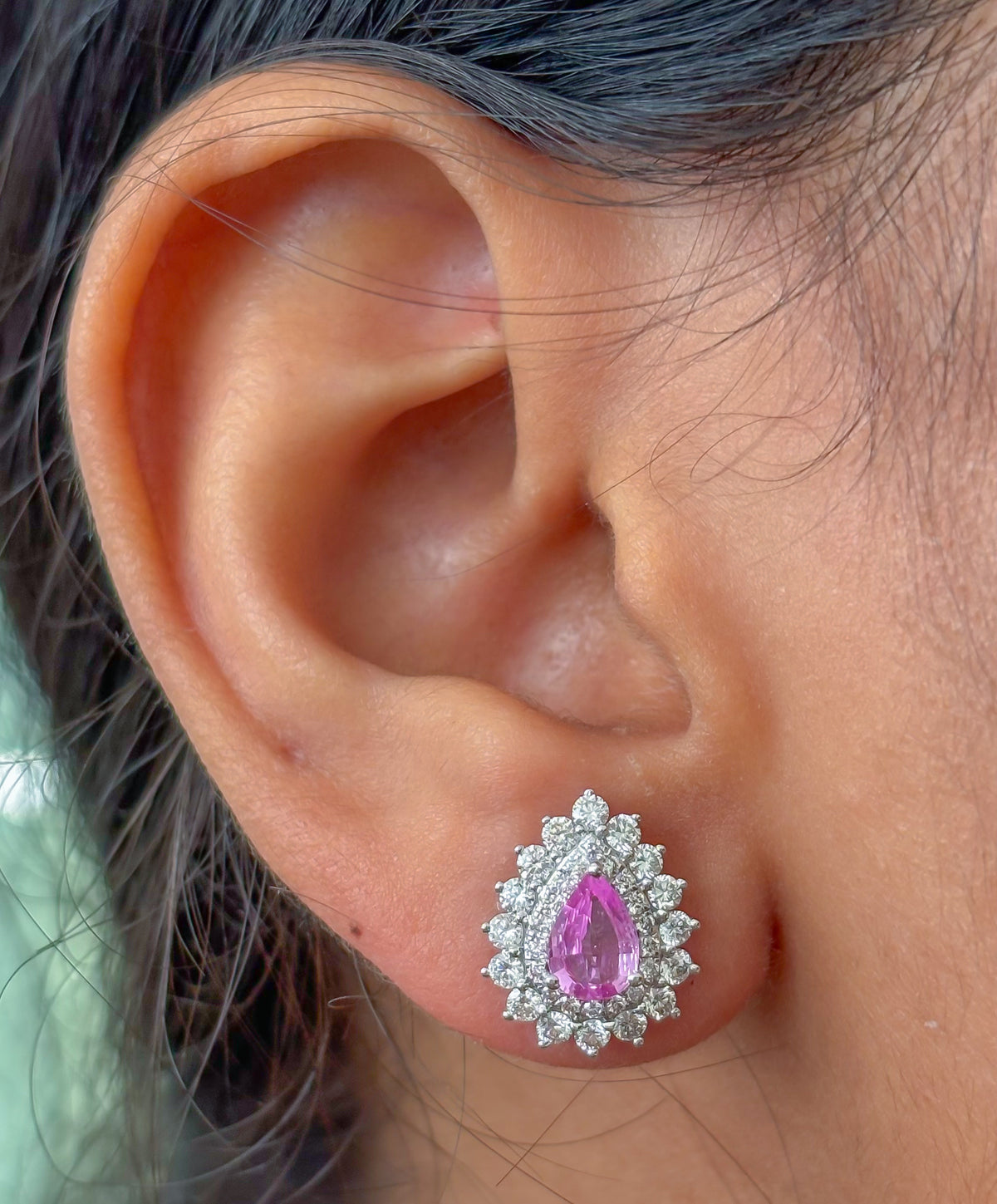 Diamond Pink Sapphire Earrings