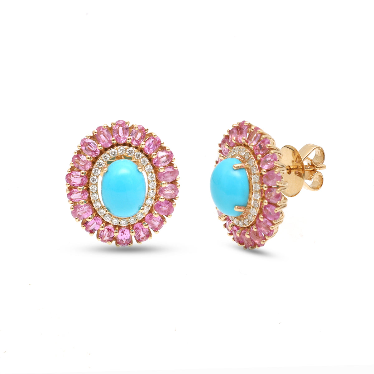 Pink Sapphire Turquoise Diamond Earrings