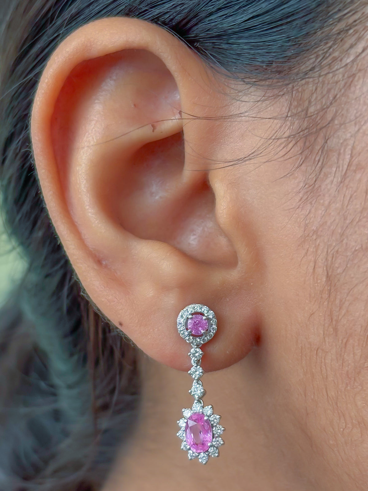 Pink Sapphire Diamond Earrings