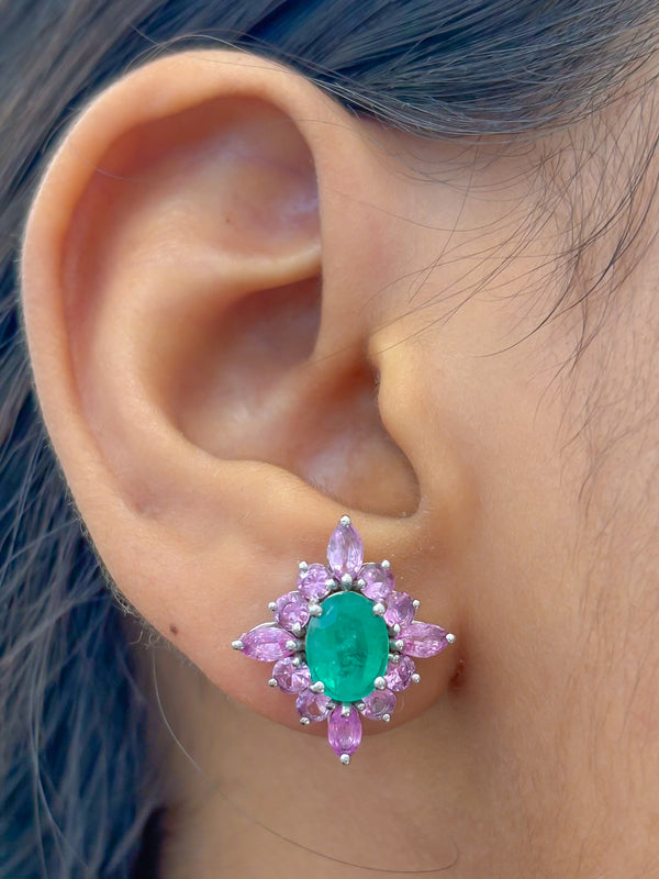 Emerald Pink Sapphire Earrings
