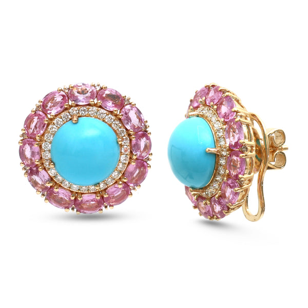 Turquoise Pink Sapphire Diamond Earrings