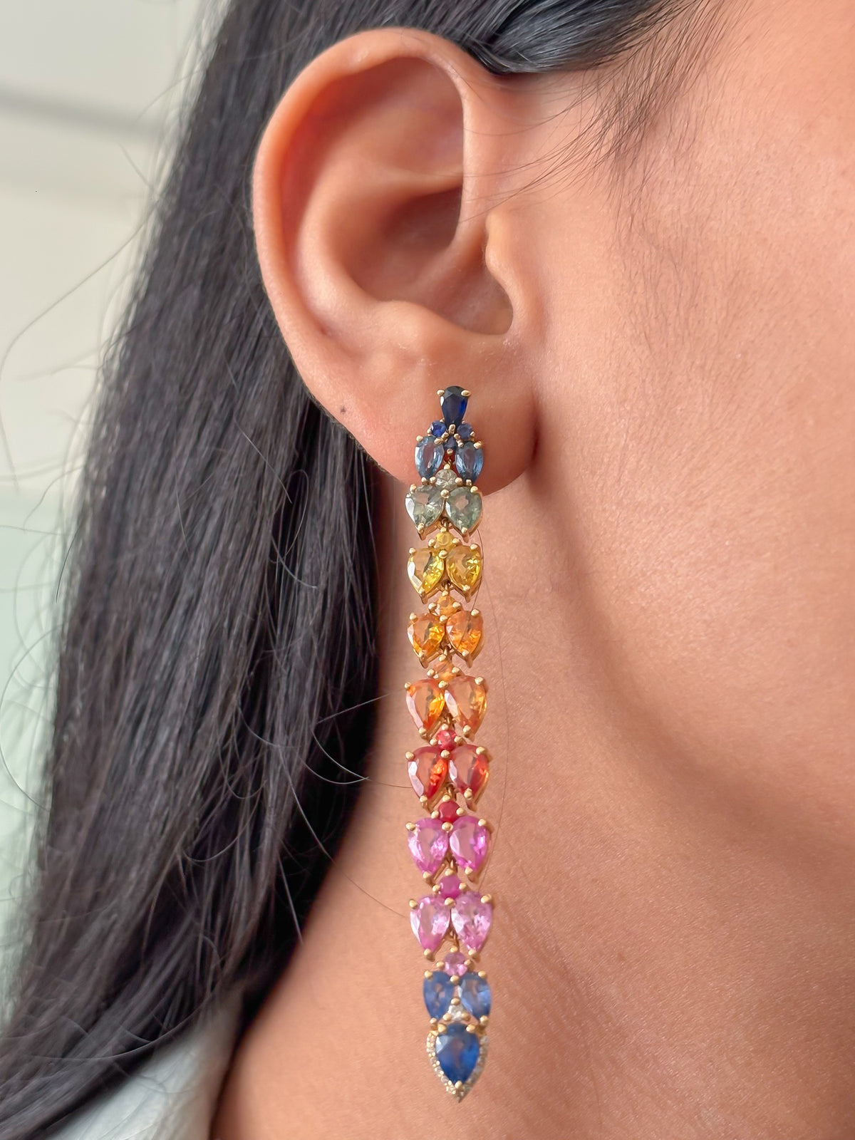 Rainbow Sapphire Diamond Earrings
