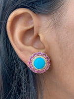 Turquoise Pink Sapphire Diamond Earrings