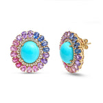 Turquoise Rainbow Sapphire Diamond Earrings