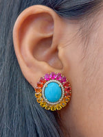 Turquoise Rainbow Sapphire Diamond Earrings