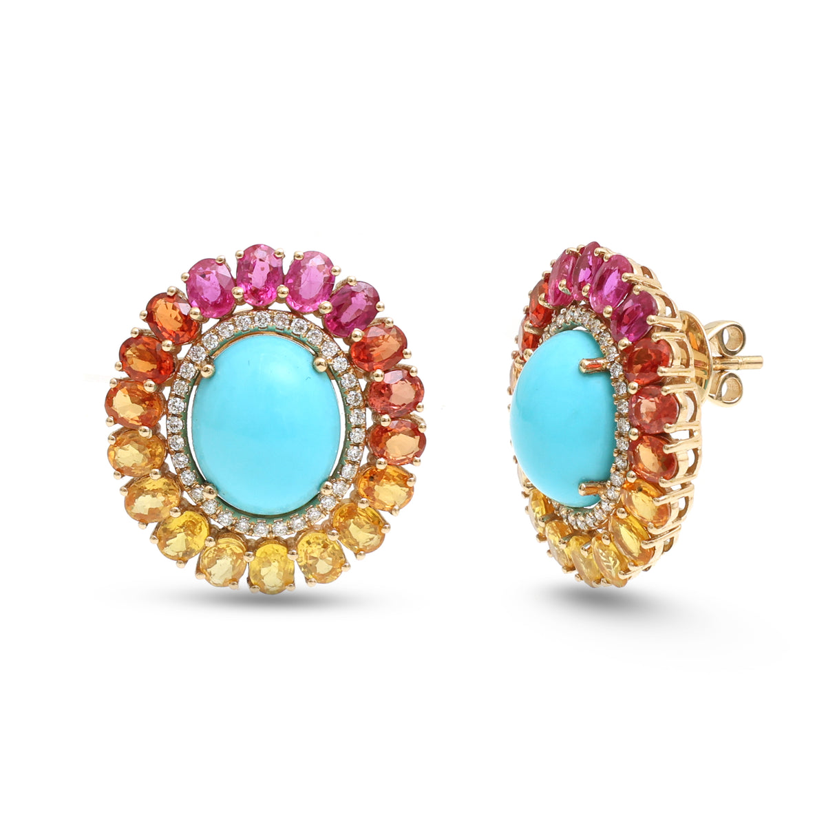 Turquoise Rainbow Sapphire Diamond Earrings