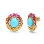 Turquoise Rainbow Sapphire Diamond Earrings
