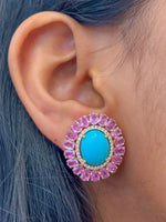 Turquoise Pink Sapphire Diamond Earrings