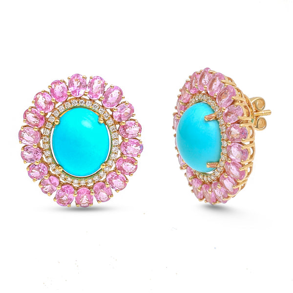 Turquoise Pink Sapphire Diamond Earrings