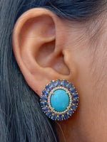 Turquoise Blue Sapphire Diamond Earrings