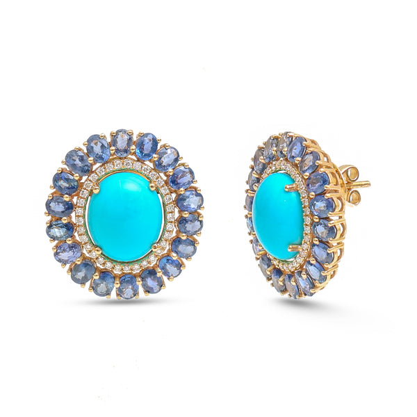 Turquoise Blue Sapphire Diamond Earrings
