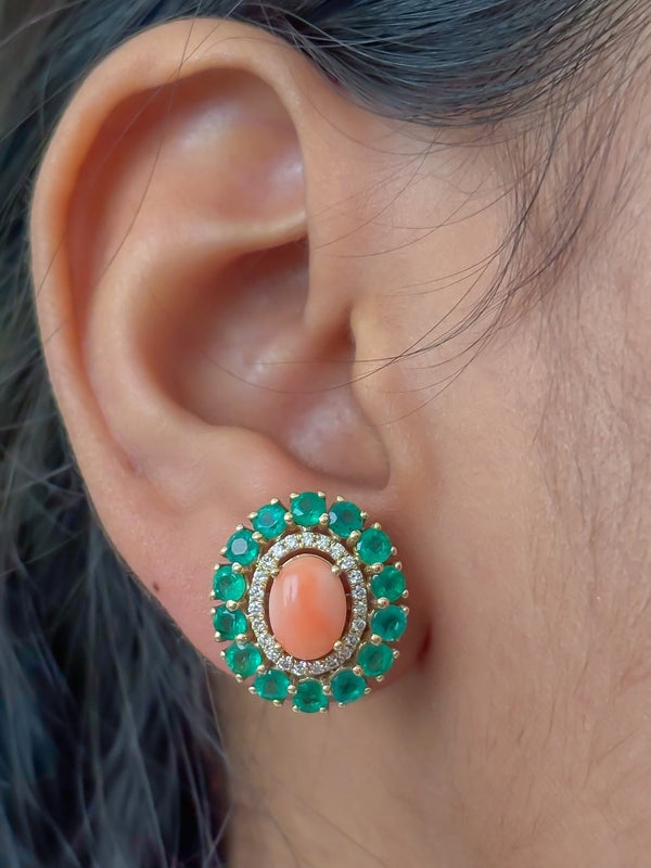 Emerald Coral Diamond Earrings