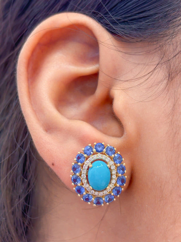Turquoise Tanzanite Diamond Earrings