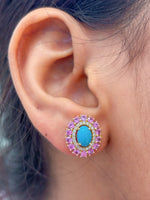Pink Sapphire Turquoise Diamond Earrings
