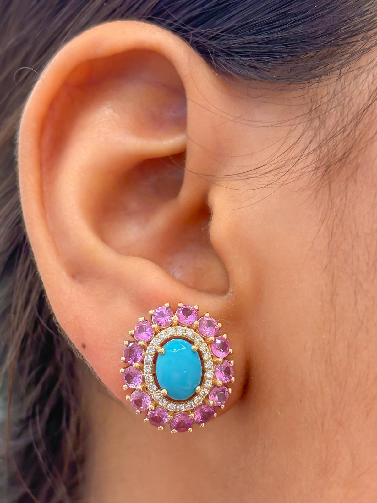Pink Sapphire Coral Diamond Earrings