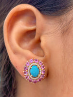Pink Sapphire Coral Diamond Earrings