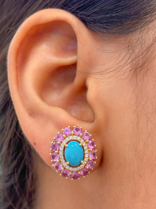 Pink Sapphire Coral Diamond Earrings