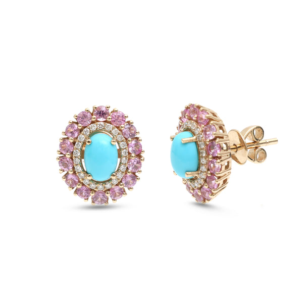 Pink Sapphire Coral Diamond Earrings