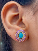 Pink Sapphire Turquoise Diamond Earrings