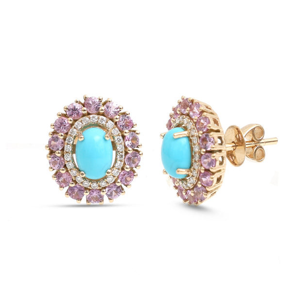Pink Sapphire Turquoise Diamond Earrings