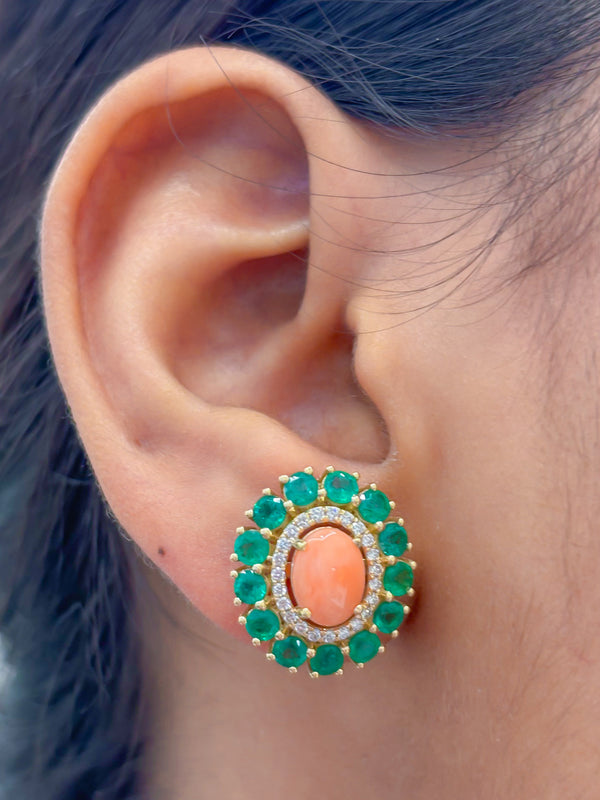 Emerald Coral Diamond Earrings