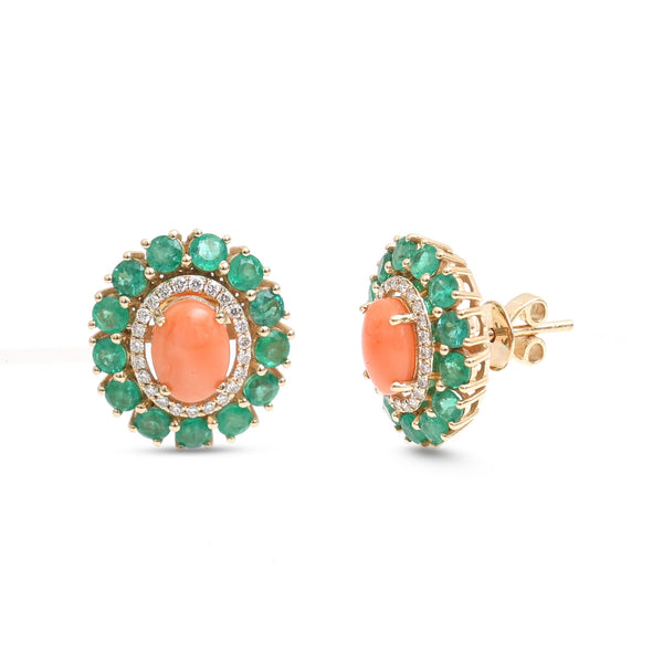 Emerald Coral Diamond Earrings