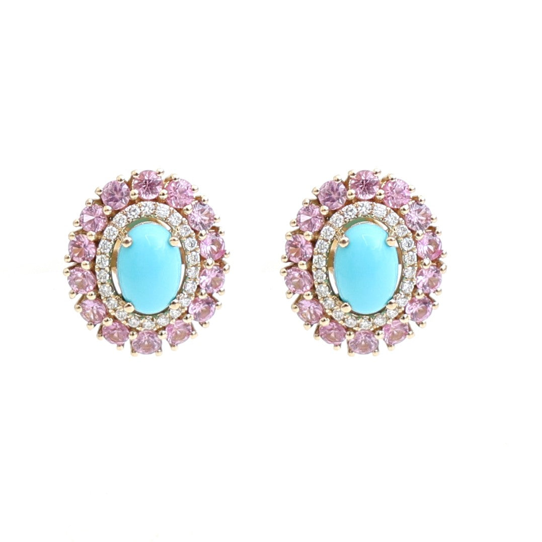 Pink Sapphire Turquoise Diamond Earrings