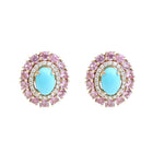 Pink Sapphire Turquoise Diamond Earrings