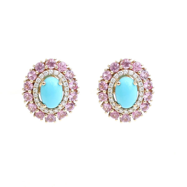 Pink Sapphire Turquoise Diamond Earrings