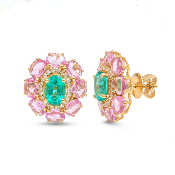 Pink Sapphire Emerald Diamond Earrings