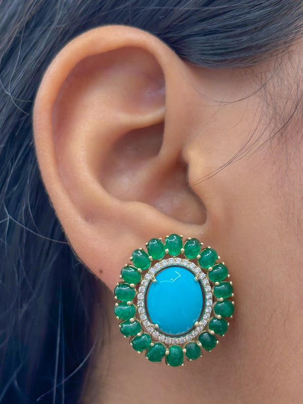 Turquoise Emerald Diamond Earrings