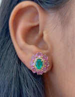 Pink Sapphire Emerald Diamond Earrings