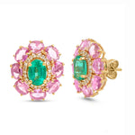 Pink Sapphire Emerald Diamond Earrings