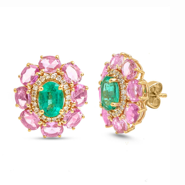 Pink Sapphire Emerald Diamond Earrings
