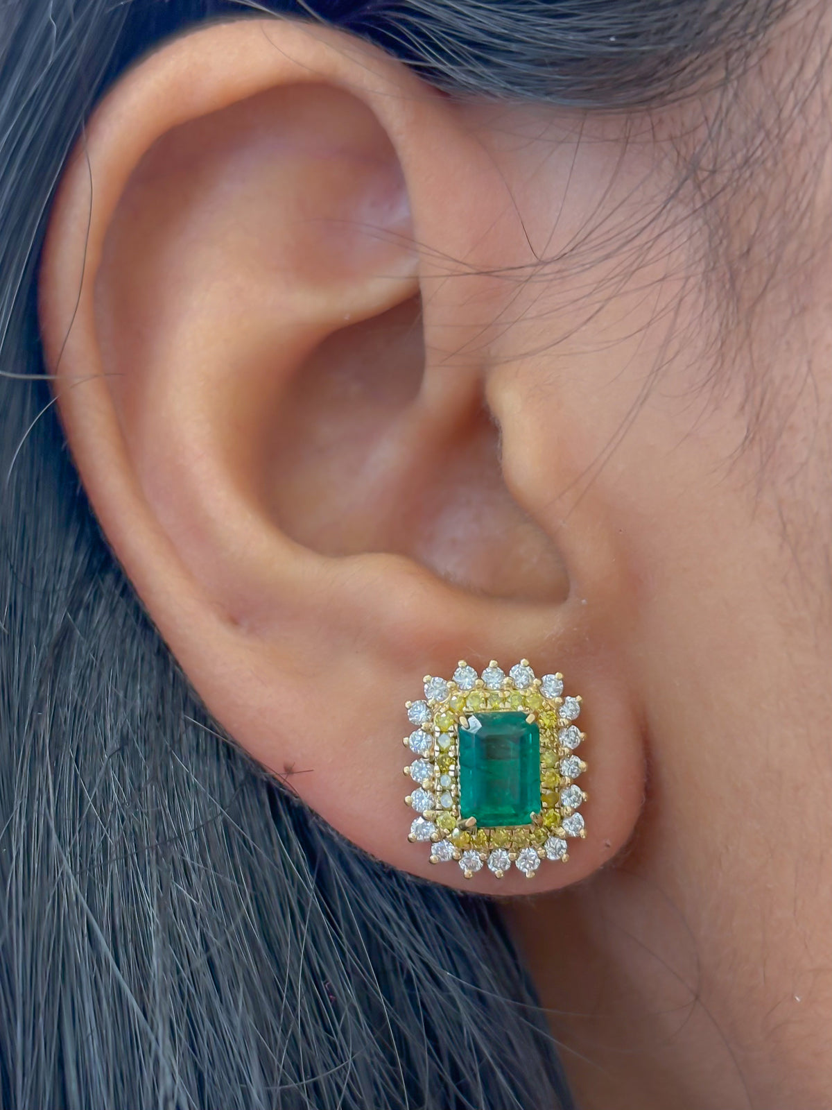 Emerald Diamond Yellow Diamond Earrings