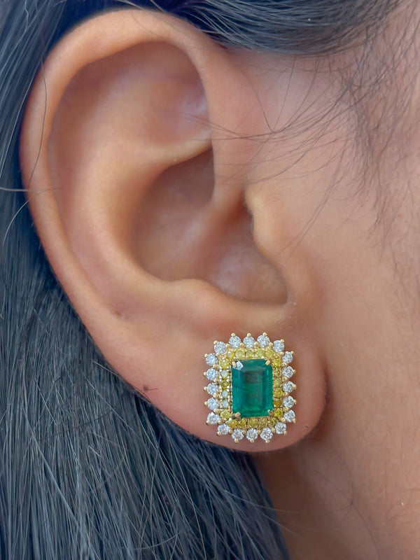 Emerald Diamond Yellow Diamond Earrings