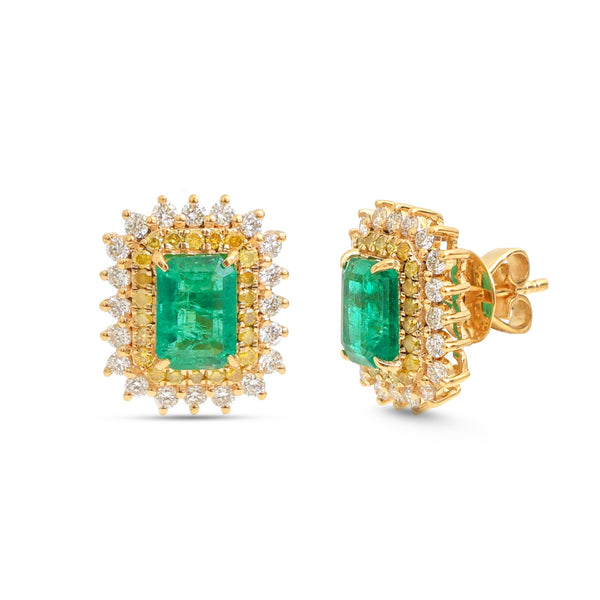 Emerald Diamond Yellow Diamond Earrings