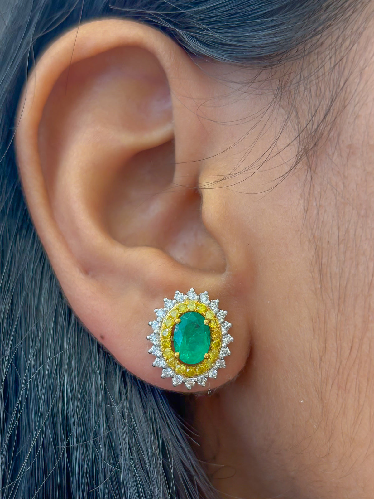 Emerald Diamond Yellow Diamond Earrings